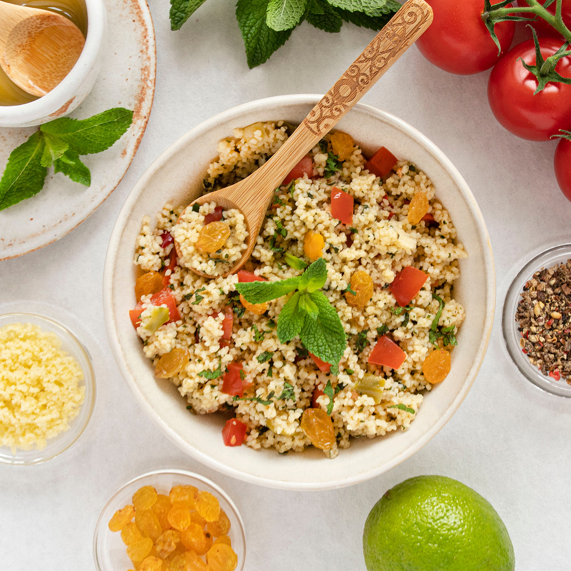 Close-up of a tabbouleh dish